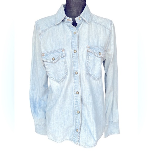 Rag & Bone Chambray Women’s Medium Snap Closure Top 100% Cotton Moonshine Color - Picture 1 of 4